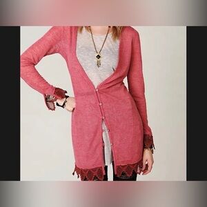 Free People Rose Cardigan with Lace Trim